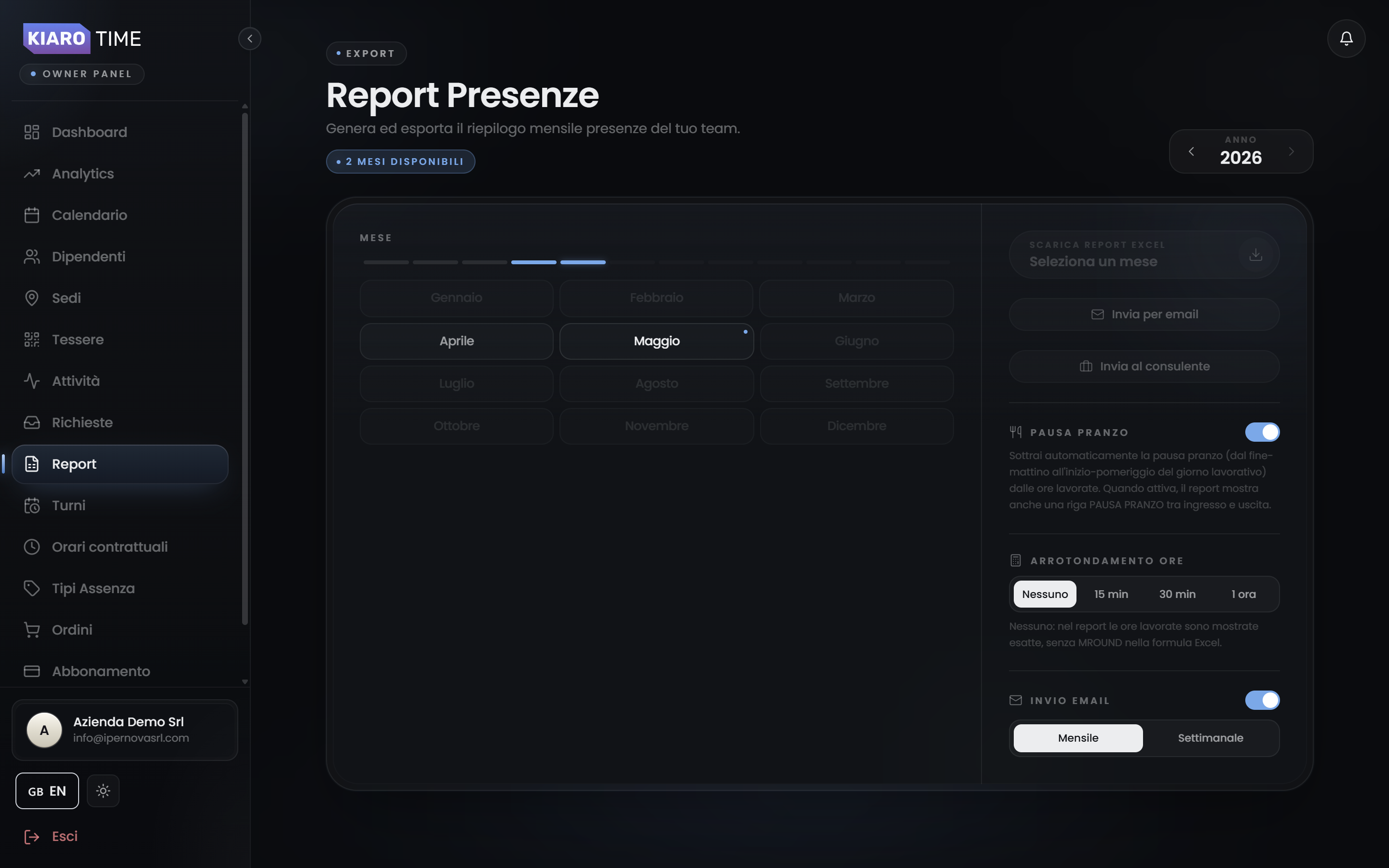 KiaroTime · pagina Report