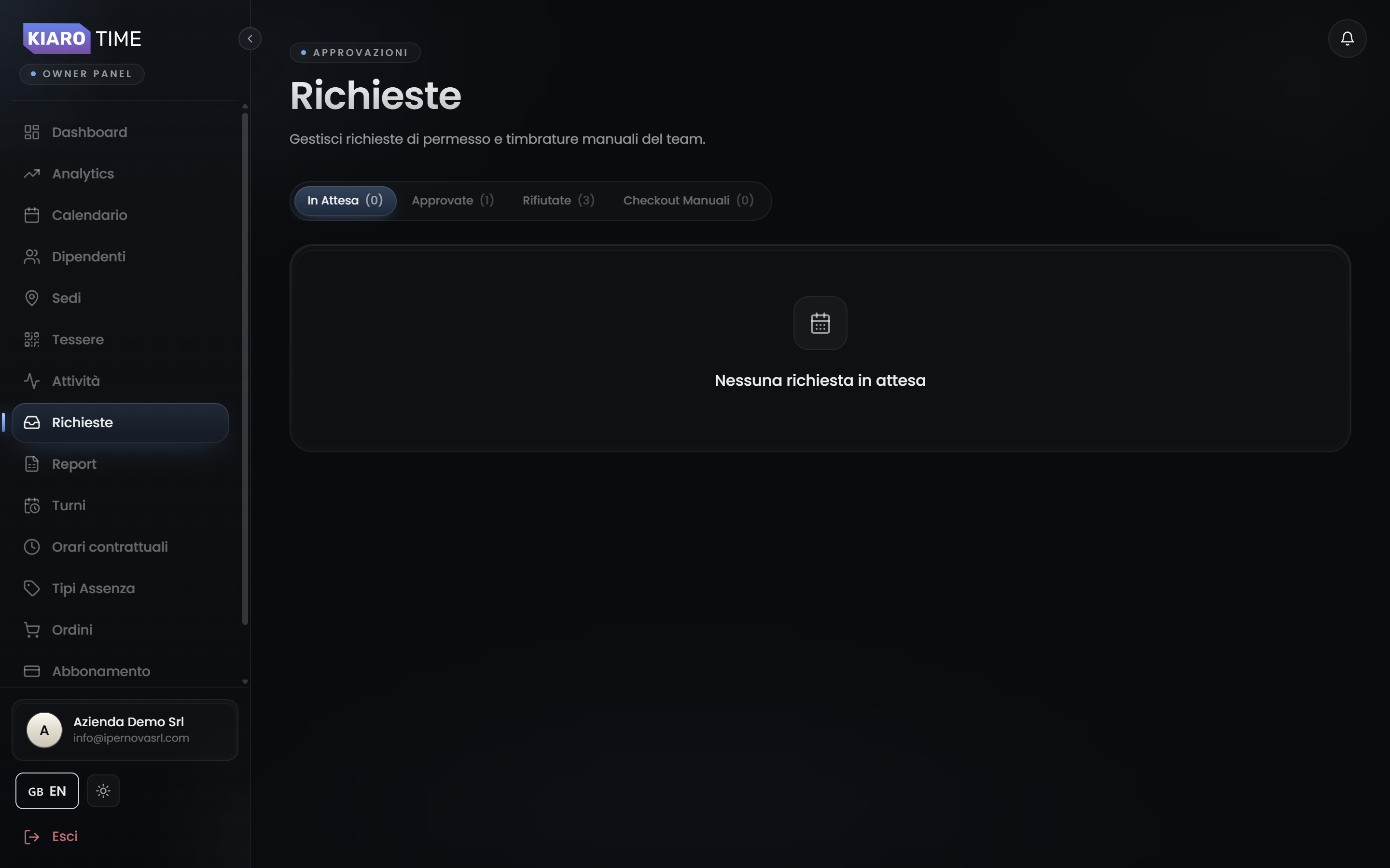 KiaroTime · pagina Richieste